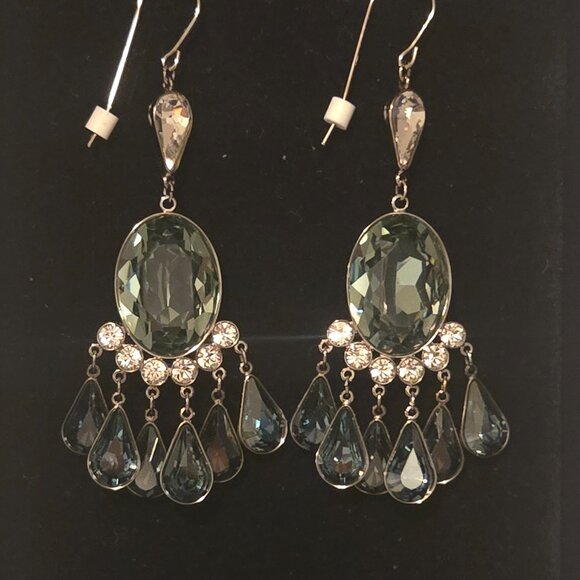 New Rare Authentic Swarovski Blue Crystal Chandelier Drop Earrings - Picture 3 of 5